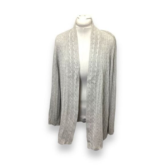 Kim Rogers Curvy Women’s Open Front Cable Knit Cotton Cardigan, Gray, size 2X - Picture 1 of 7
